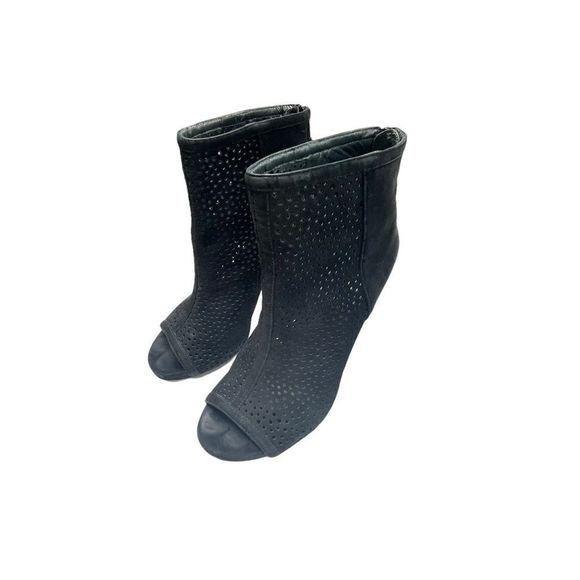 Stuart Weitzman black peep toe booties mesh cutout heels - Picture 4 of 7